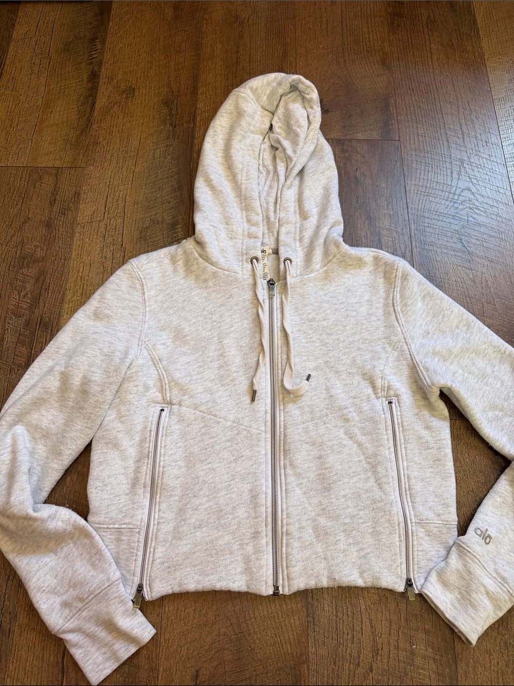 ALO Yoga Light Heather Gray Hooded Zip-Up Jacket